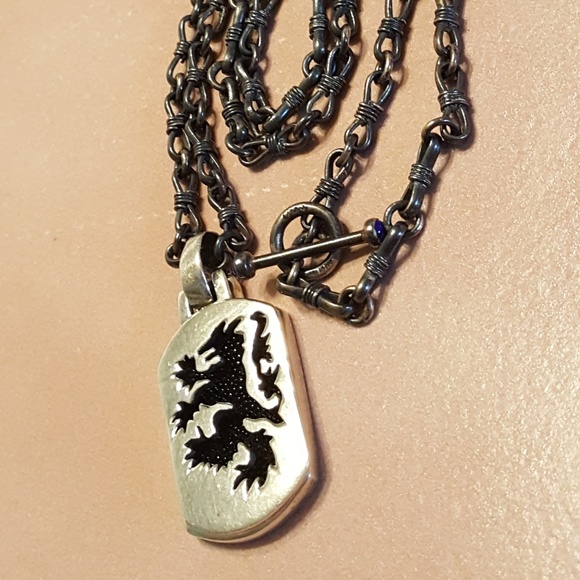 SS Wolf Dog Tag Necklace Chain Toggle 37.8